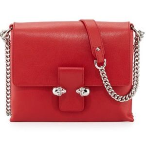 Alexander McQueen Twin Skull LeatherCrossbody Bag, Red